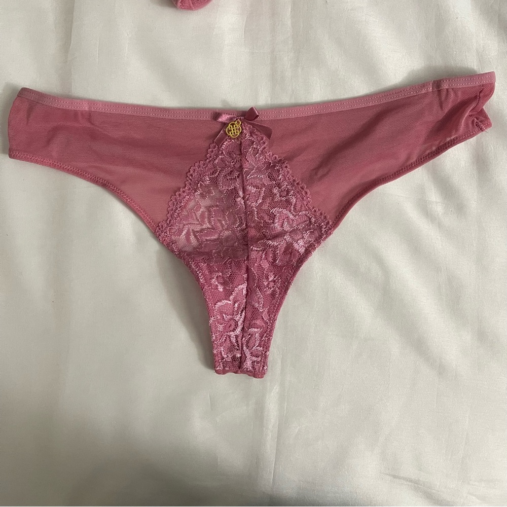 Violet long line mesh bra and lace thong two piece set - Picture 4 of 6